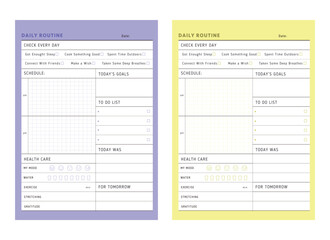 (Purple and yellow) Daily Rountine template vector. Vector illustration. List.