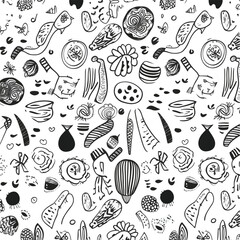 A seamless pattern with the image of a mother pregnancy time and the words love with symbol