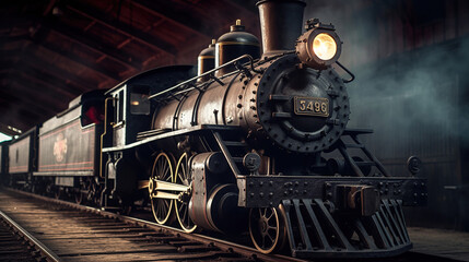 Fototapeta na wymiar vintage locomotive steam engine with copy space. Generative Ai