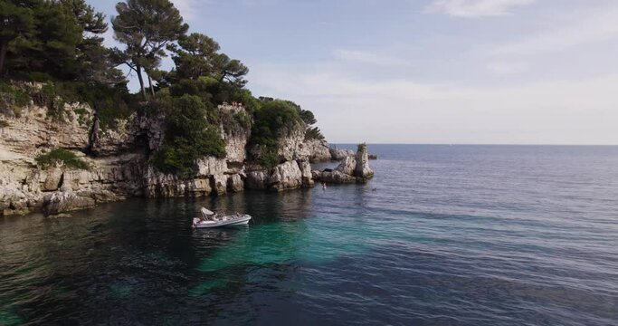Breathtaking Mediterranean Lagoon Cliffs on Antibes, France Coastline - Aerial