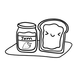 Strawberry jam jar vector illustration with cute bread