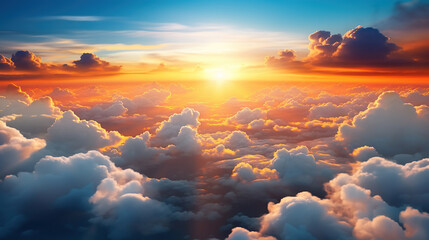 Beautiful sunset sky above clouds with dramatic light. Generative Ai