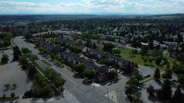 Captivating Drone Footage of Townhouses and Streets in Calgary, Canada