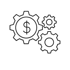 Management business and finance icon with black outline style. success cooperation, plan, task, virtual, office worker, document, platform. Vector Illustration
