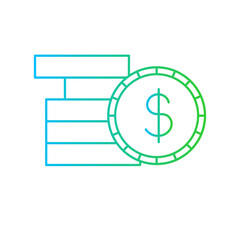 Money business and finance icon with green and blue gradient outline style. design, object, green, growth, exchange, commerce, line, outline, arrow, bag, euro, marketing, market. Vector Illustration