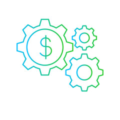 Management business and finance icon with green and blue gradient outline style. success cooperation, plan, task, virtual, office worker, document, platform. Vector Illustration