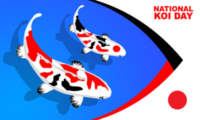 a pair of illustrations of large and small koi fish in different colored patterns and bold text commemorates July 7th National Koi Day
