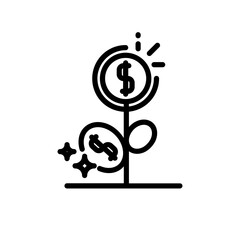 Profit business and finance icon with black outline style. coin, report, flat, web, dollar, sign, savings. Vector Illustration