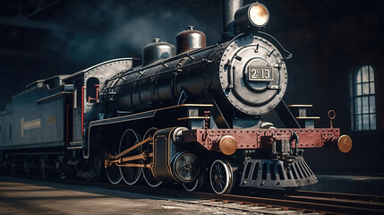 Obraz premium vintage locomotive steam engine with copy space. Generative Ai