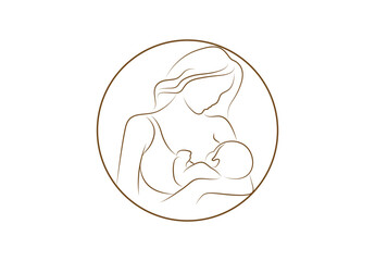 Mom Breastfeeding baby abstract line vector design. Logo for breastfeeding. Premium vector.