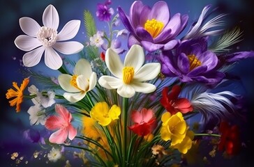 An illustration of colorful spring flowers as present. Created with Generative AI technology