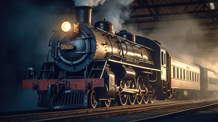 vintage locomotive steam engine with copy space. Generative Ai
