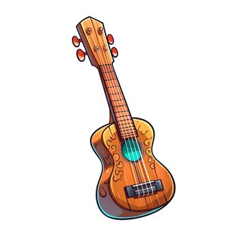 Traditional Ukulele Musical Instrument Cartoon Square Illustration. Melody and Rhythm. Ai Generated Drawn Illustration with Professional Expressive Ukulele Musical Instrument.
