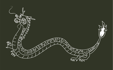 白いラインのかっこいい龍のベクターイラスト　カーキ色背景