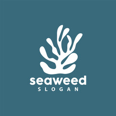 Seaweed Logo, Underwater Plant Vector, Simple Leaf Design, Illustration Template Symbol Icon