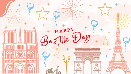 happy bastille day background with special icon in france vector illustration aesthetic pastel style