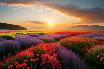 Plakat Field of blooming wildflowers in various vibrant colors