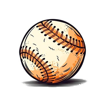 Professional Baseball ball Sports Equipment Cartoon Square Illustration. Sporting Gear Ai Generated Drawn Illustration with Active Game Baseball ball Sports Equipment.