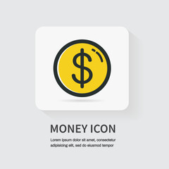 Dollar coin on white background. Currency symbols. Money icon. Vector illustration.