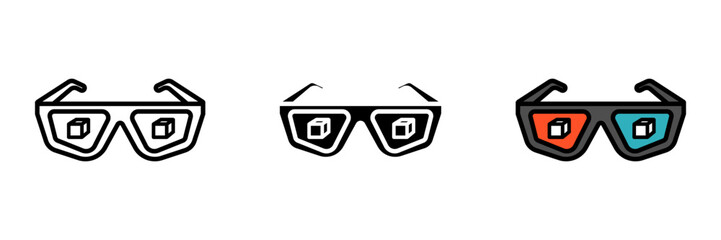 3D Glasses Icon, an icon representing 3D glasses, symbolizing immersive visual experiences, movies, virtual reality, gaming, and depth perception.