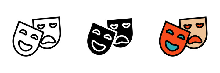 Comedy Mask Icon, an icon representing a comedy mask, often associated with theater, comedy performances, and entertainment.