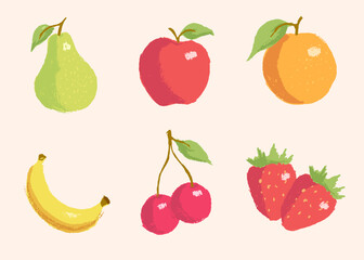 Conjunto de frutas coloridas dibujadas a mano, frutas dibujadas a mano