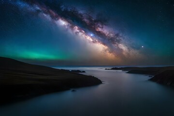 Fototapeta na wymiar A starry night sky with the Milky Way galaxy as the backdrop