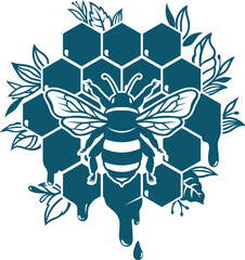 Abstract Honey Bee Tattoo Silhouette with Floral Accent