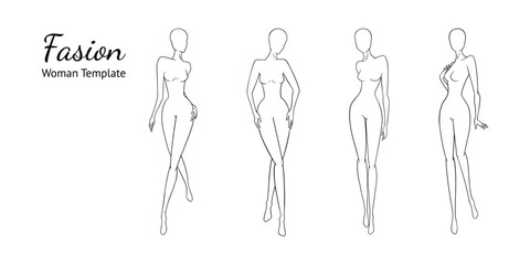 Fasion woman templates for clothes. Female mannequin contours for fashion designs. Vector illustration isolated in white background