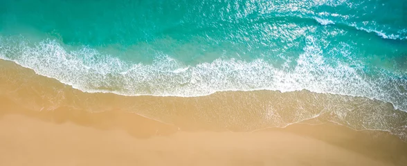 Stoff pro Meter Top view aerial image from drone of an stunning beautiful sea landscape beach with turquoise water with copy space for your text.Beautiful Sand beach with turquoise water,aerial UAV drone shot © kanpisut
