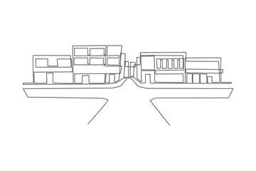 Single one line drawing Modern City Skyline. City concept. Continuous line draw design graphic vector illustration.