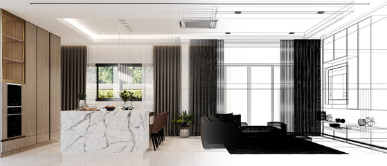 cozy  living room  interior design, 3d rendering