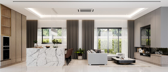 cozy  living room  interior design, 3d rendering