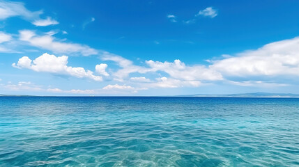 Fototapeta premium Relaxing seascape with wide horizon of the sky and the sea. Generative Ai