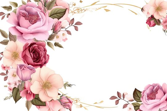 Floral frame. Elegant white background for wedding card. Vintage romantic border for decoration Generative AI illustrations