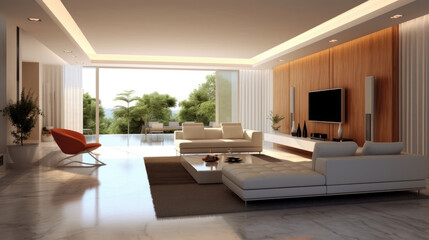 Fototapeta premium Modern sleek design of living room. Generative AI