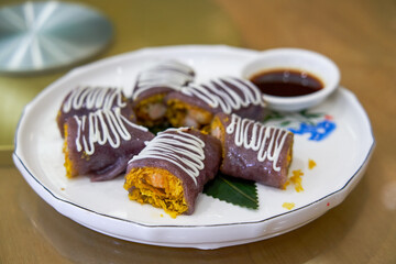 A delicious Cantonese-style morning tea snack, fresh shrimp and red rice rolls