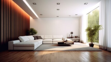 Naklejka na ściany i meble Modern sleek design of living room. Generative AI