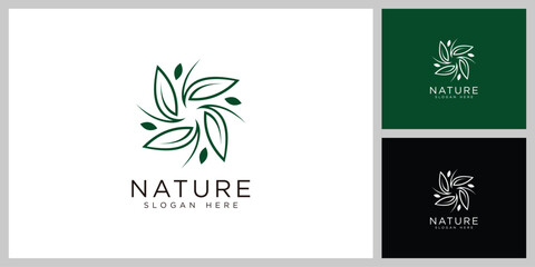 Flower vector logo. Linear leaf floral logotype. Eco sign. Abstract nature logo design