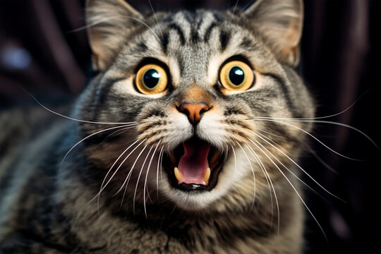 Photo cute shocked cat with yellow eyes