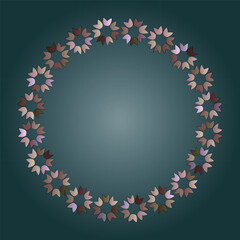 On a greenish background is a circle of colored elements.