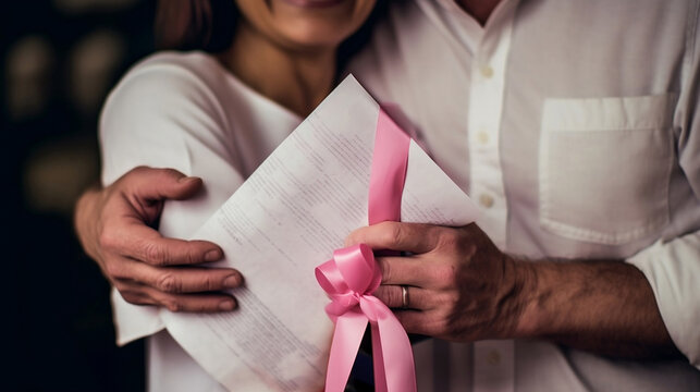 A couple's joy at receiving a letter informing them that the woman has overcome breast cancer.