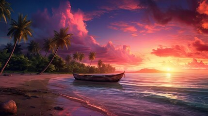 Beautiful natural landscape of coast of a tropical beach with a boat
