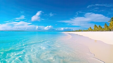 Beautiful sandy beach with white sand and rolling calm