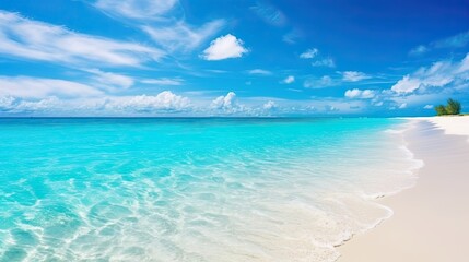 Fototapeta na wymiar Beautiful sandy beach with white sand and rolling calm