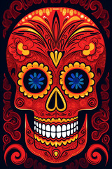 La Catrina dia de muertos Skull. Bemalter Schädel in dunkelrot. Tag der Toten in Mexico. Hochkant. Hochformat. Generative Ai.