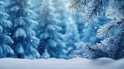 Blue winter christmas nature background frame