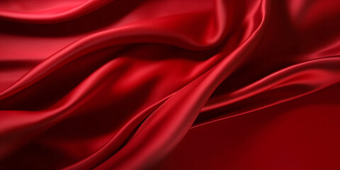 Naklejka na ściany i meble Smooth red silk satin background, luxurious realistic red silk satin drape textile backdrop.