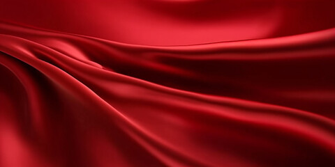 Fototapeta na wymiar Smooth red silk satin background, luxurious realistic red silk satin drape textile backdrop.
