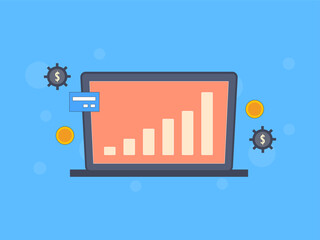 Growing business online. Financial data analysis. Financial growth in business. Business graph and chart vector illustration